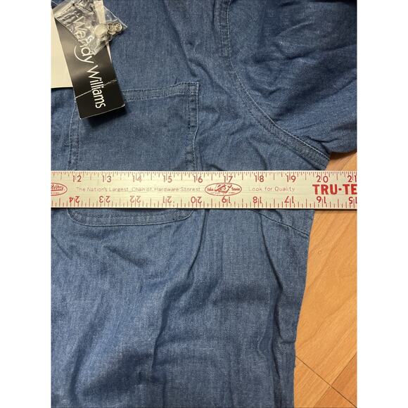 Wendy Williams Womens Romper Short Denim Chambray Collar Drawstring Size M - Picture 9 of 14